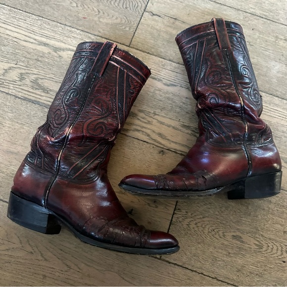 lucchese cowboy western boots vintage brown leather pull on women’s 9 D flawed ! - Picture 4 of 8